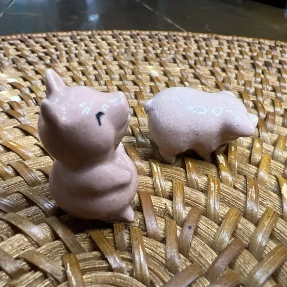 Hagan Renaker Pink Pigs 1960s Vintage Porcelain 2 Figures, Miniature